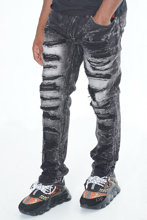 F1734 Frost All Over Shredded Jeans - Black Wash