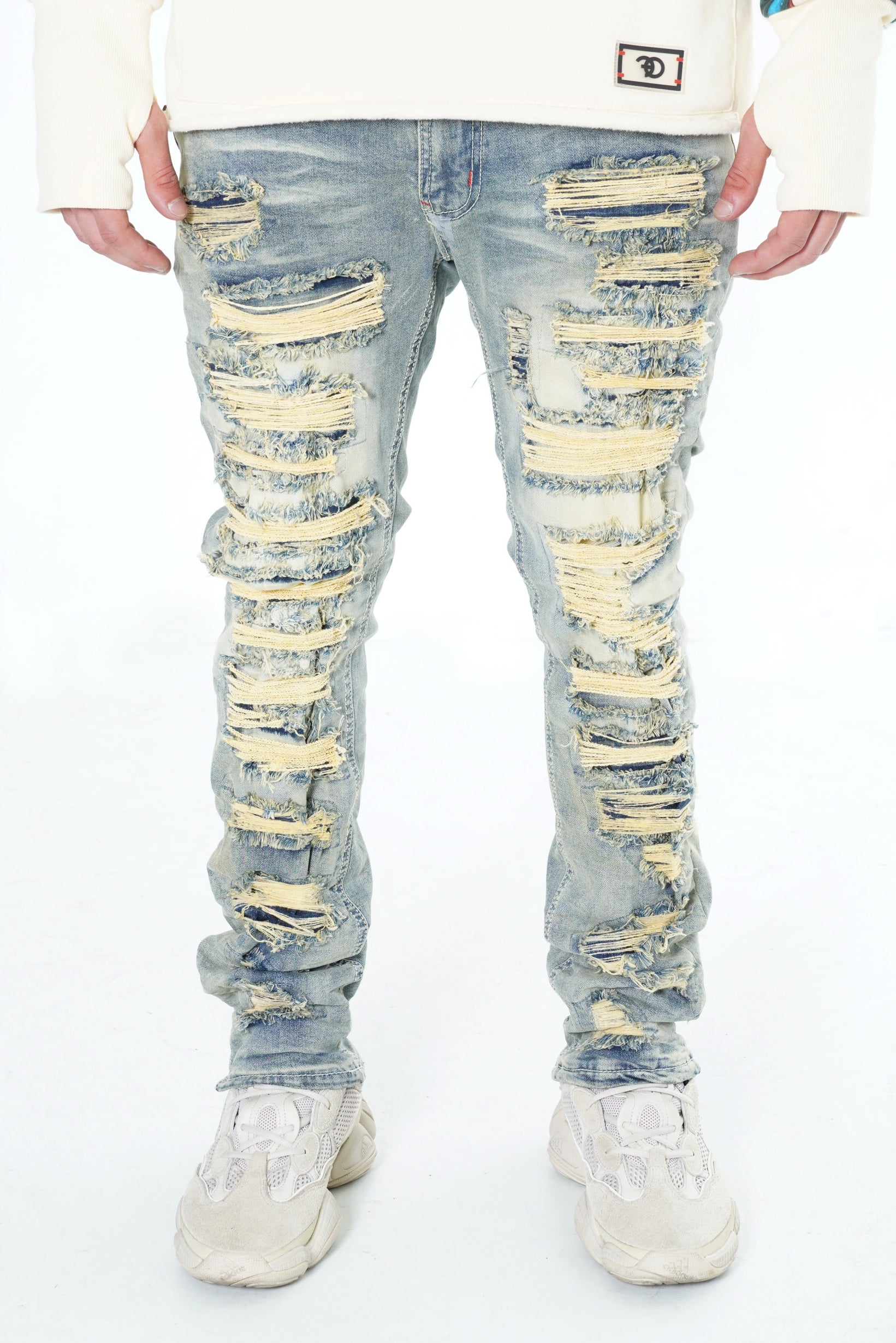 Makobi F1734 Frost All Over Shredded Jeans in Dirt, view 2