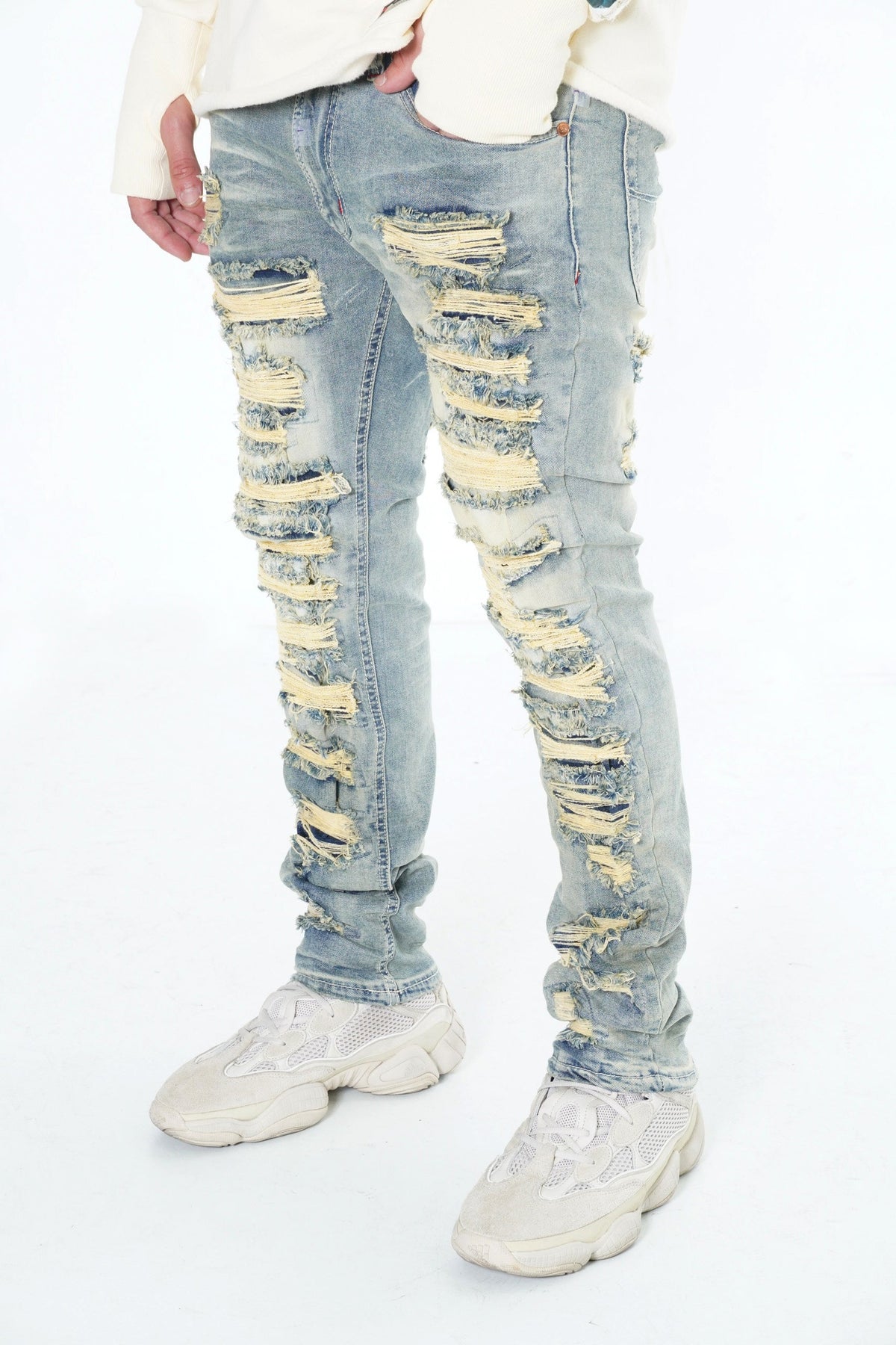 Makobi F1734 Frost All Over Shredded Jeans in Dirt, view 3