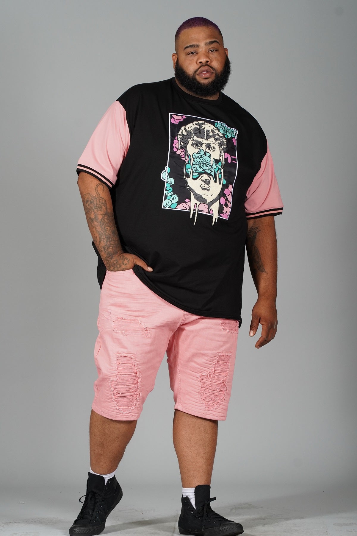 Makobi M267 David Tee in Black/Salmon, view 3