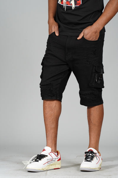 M936 - Makobi Denim Cargo Shorts - Black