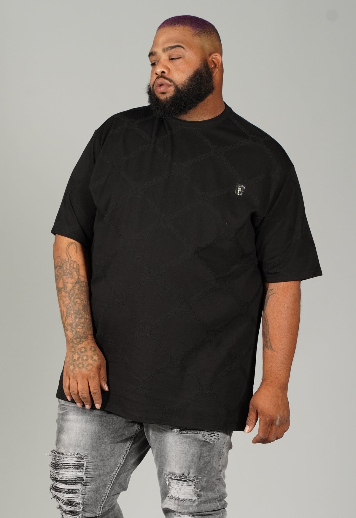 Makobi M298 Embossed Knit Tee in Black, view 2