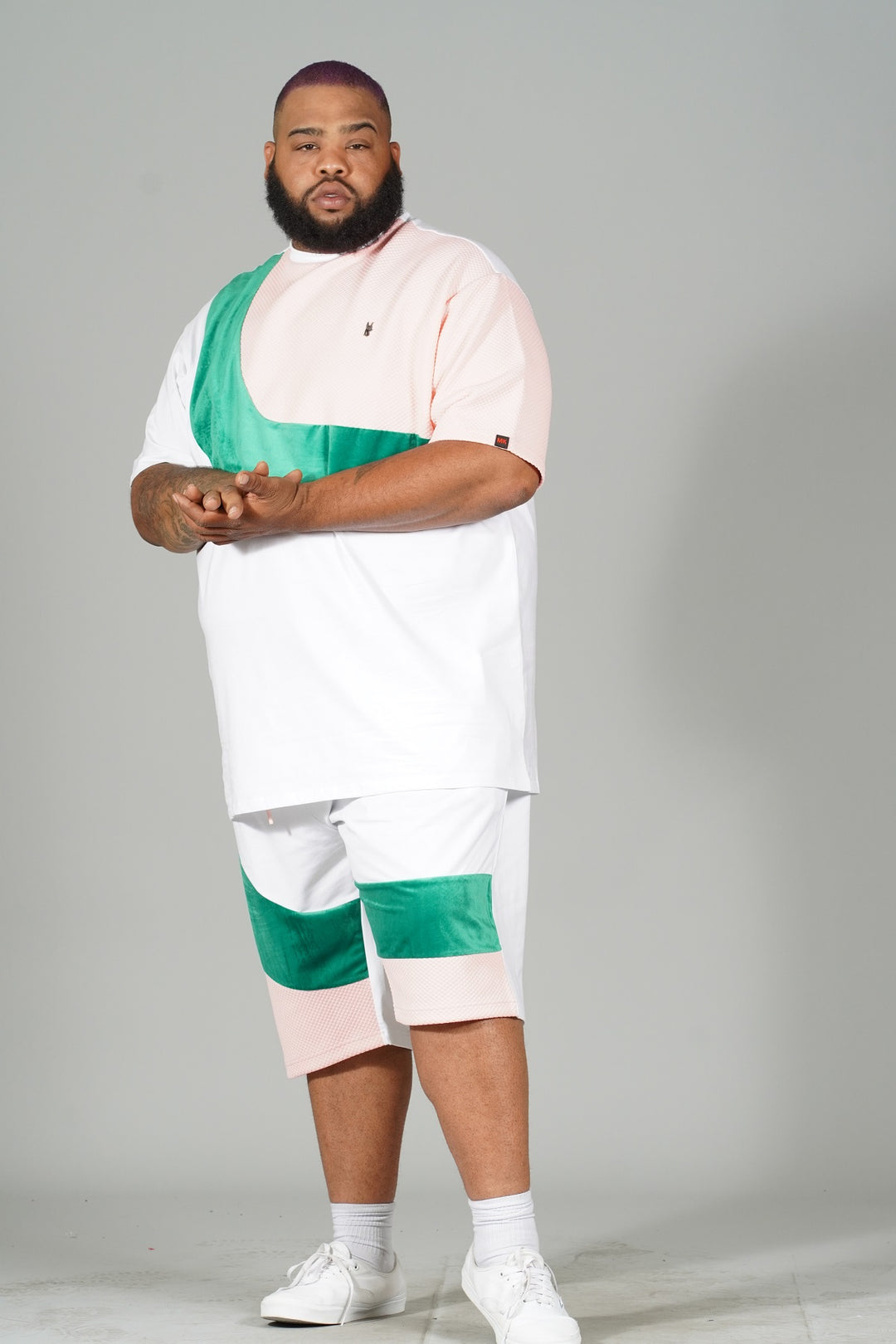 M673 Jacquard Suede Shorts - White Pink