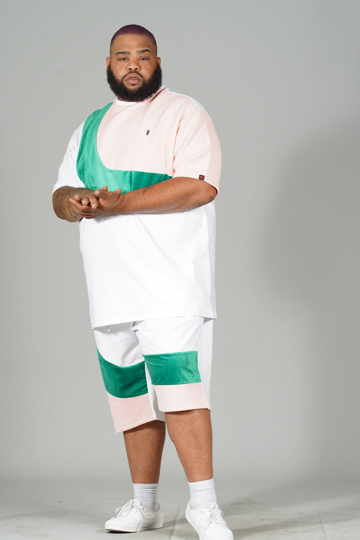 M673 Jacquard Suede Shorts - White Pink