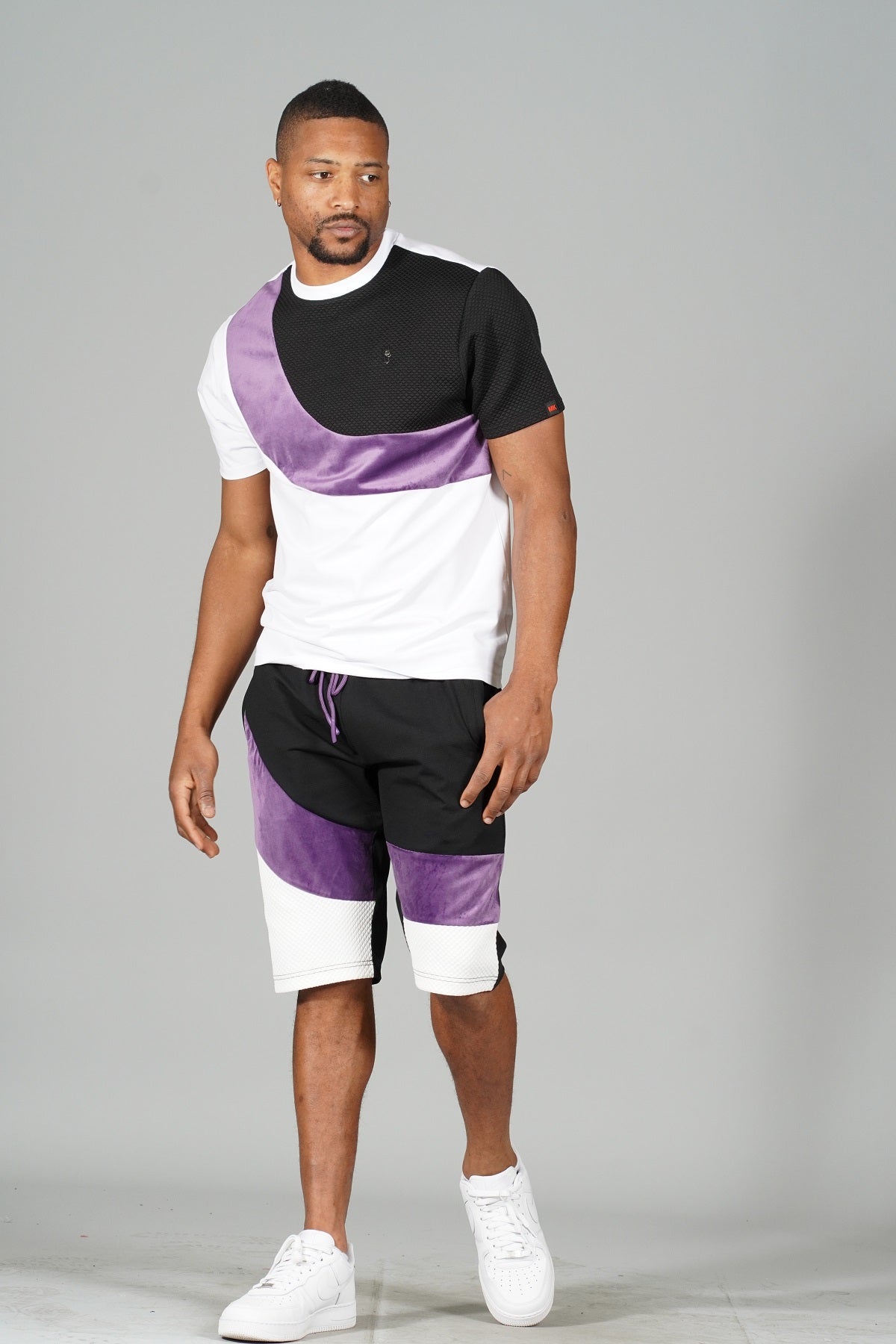 Makobi M273 Jacquard Ultra Suede Tee in White Black, view 3