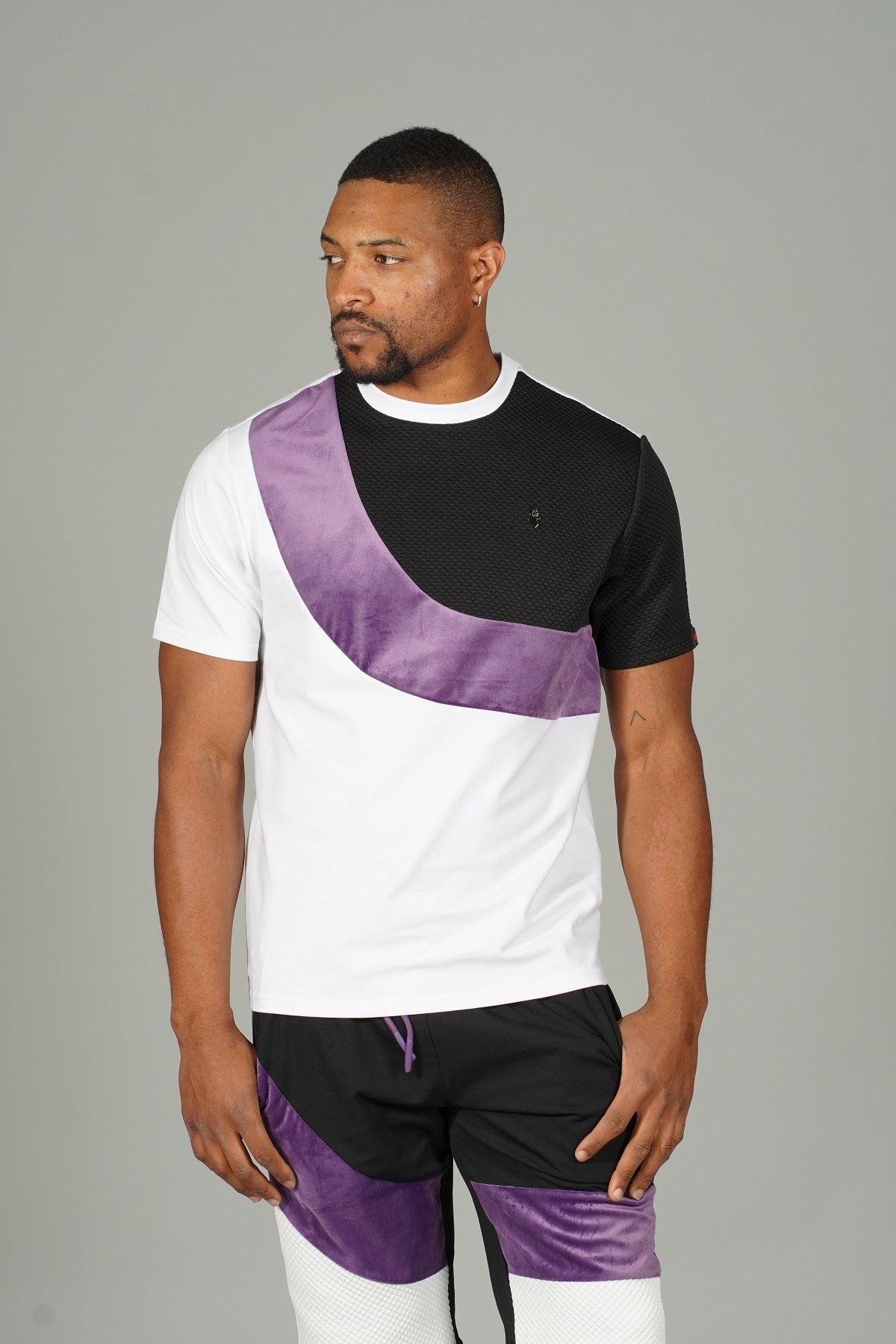 Makobi M273 Jacquard Ultra Suede Tee in White Black, view 2