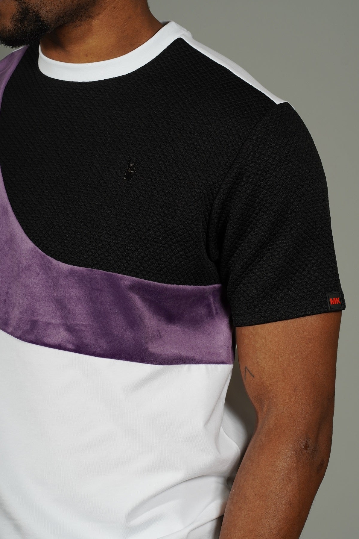 Makobi M273 Jacquard Ultra Suede Tee in White Black, view 4
