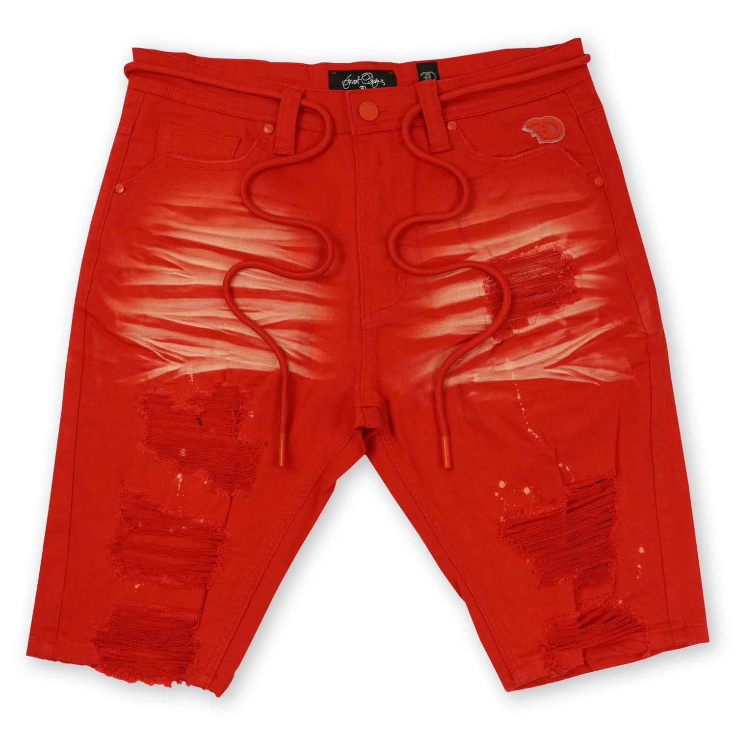 Makobi F622 Frost Shredded Denim Shorts in Red