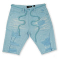 Makobi F622 Frost Shredded Denim Shorts in Light Blue