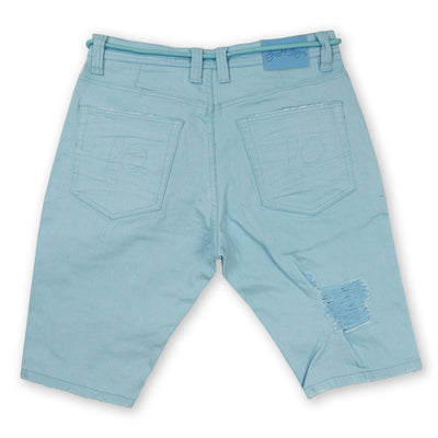 F622 Frost Shredded Denim Shorts - Light Blue