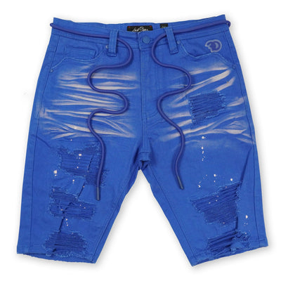 F622 Frost Shredded Denim Shorts - Royal
