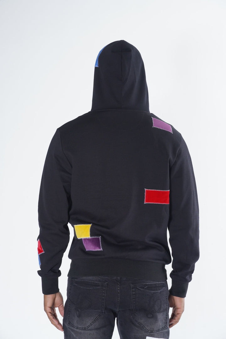 F5715 Frost Patchwork Zip Up Hoodie - مشکی