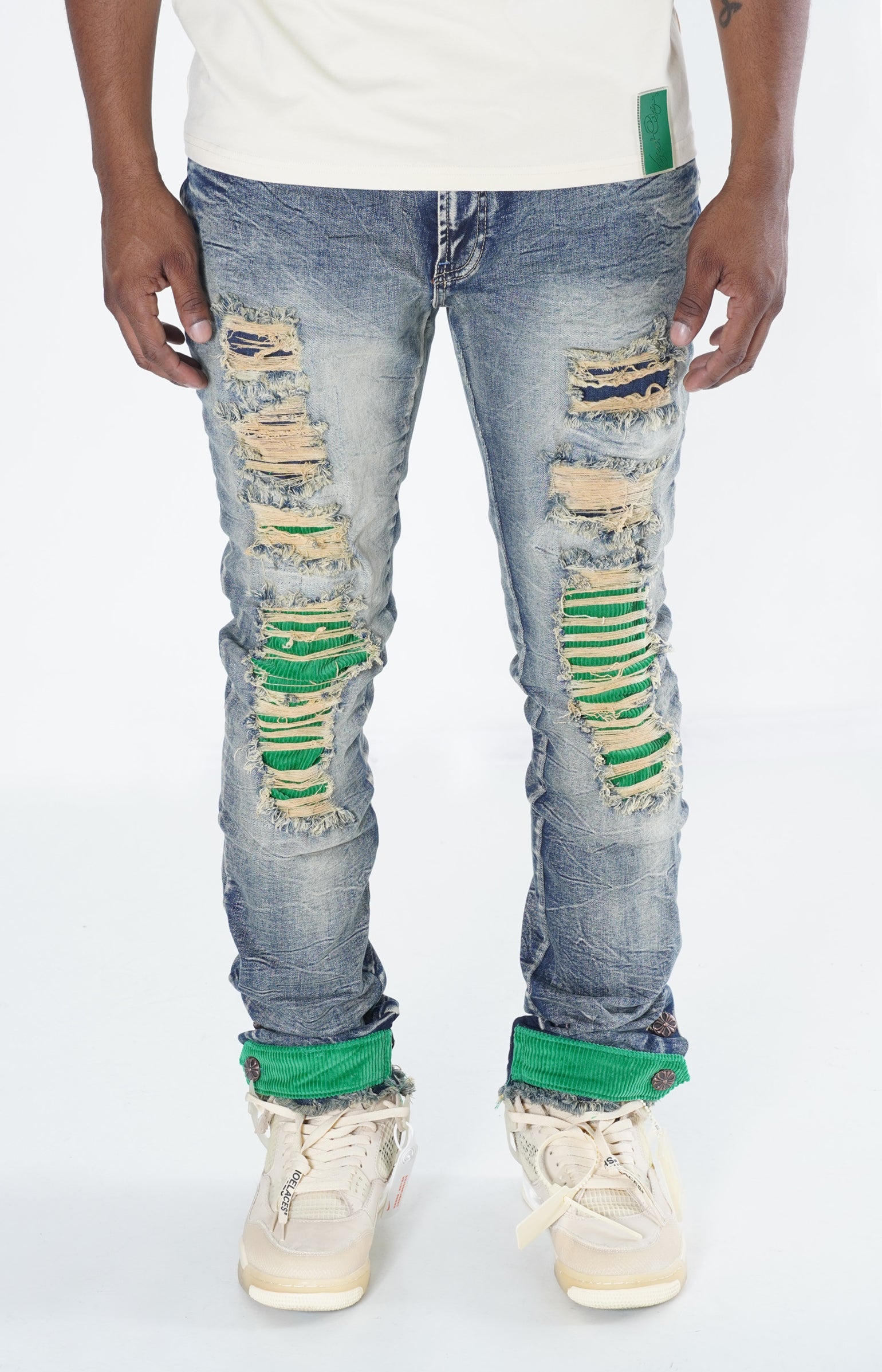 F1745 Shredded jeans w/ Cord Layer - Dirt