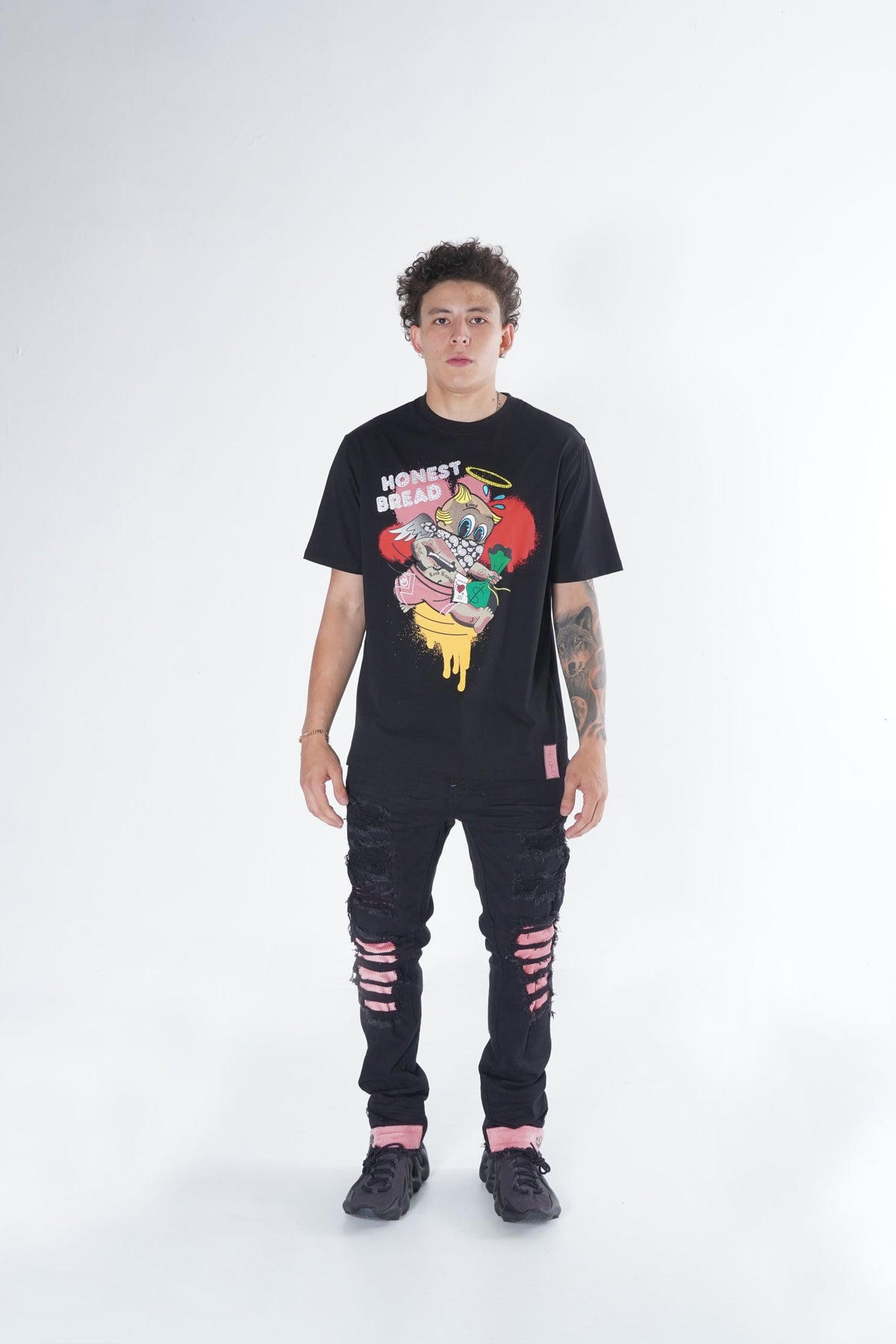 Makobi F144 Frost Honest Bread Tee in Black, view 2