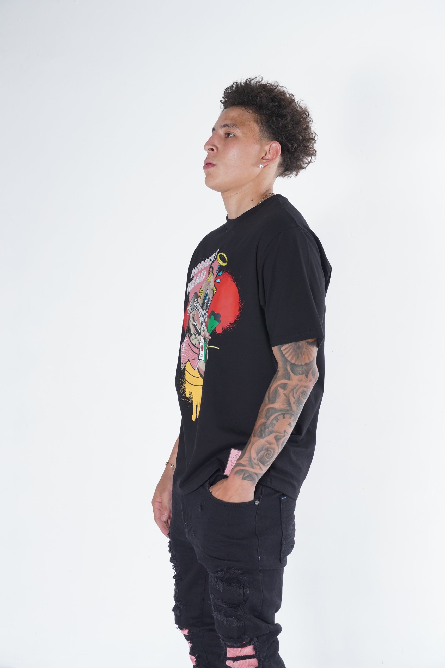 Makobi F144 Frost Honest Bread Tee in Black, view 4