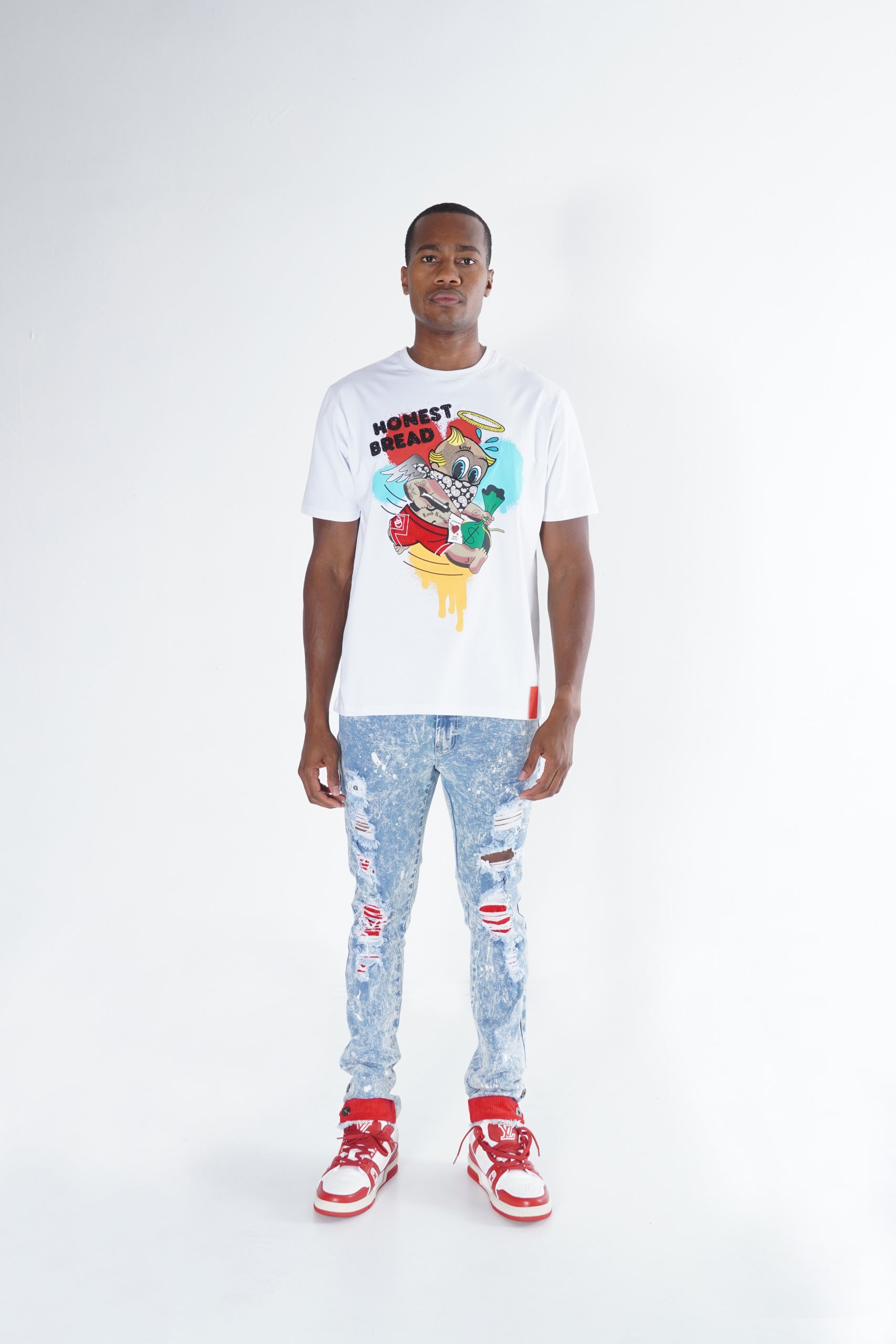 Makobi F144 Frost Honest Bread Tee in White, view 2