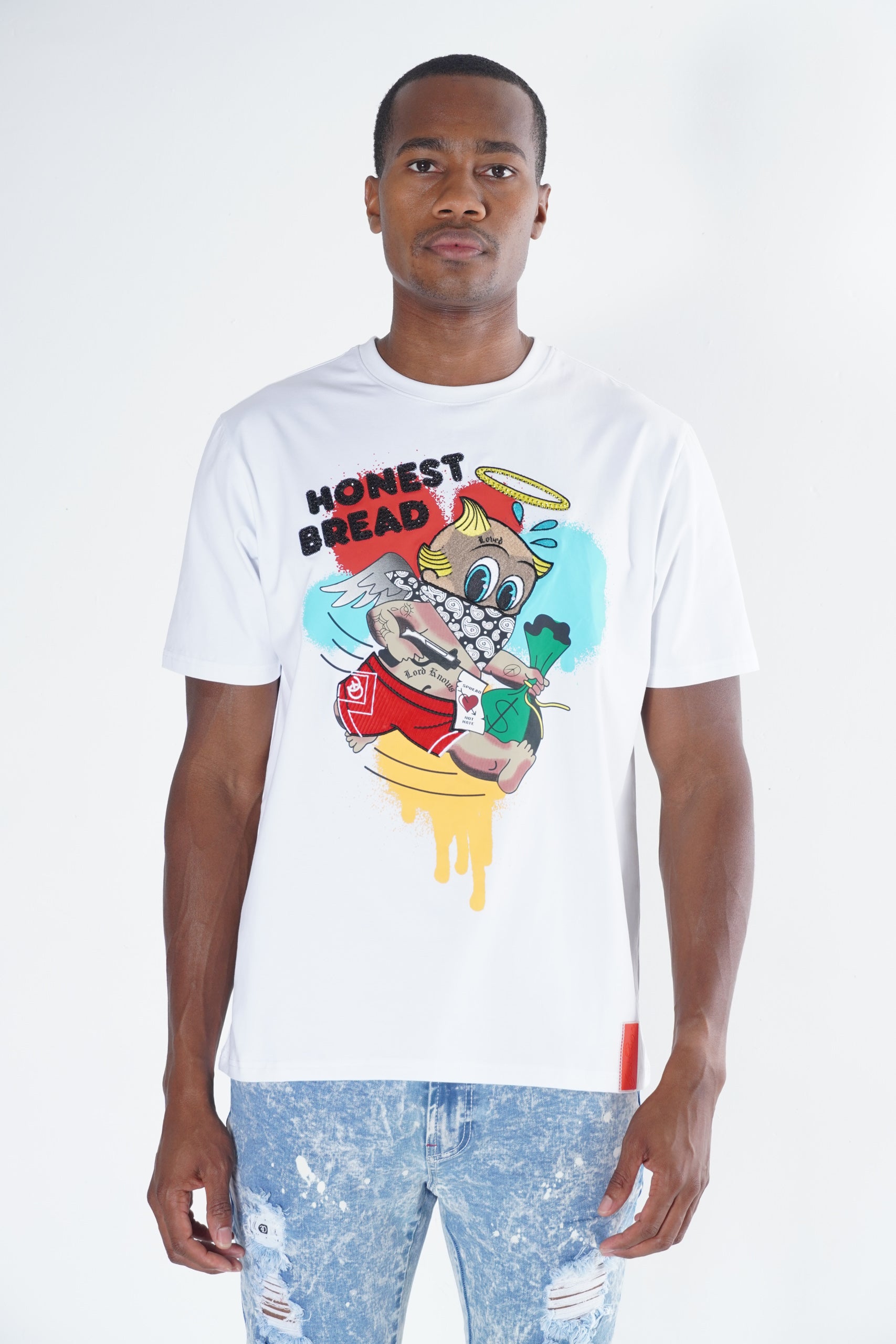 Makobi F144 Frost Honest Bread Tee in White, view 3