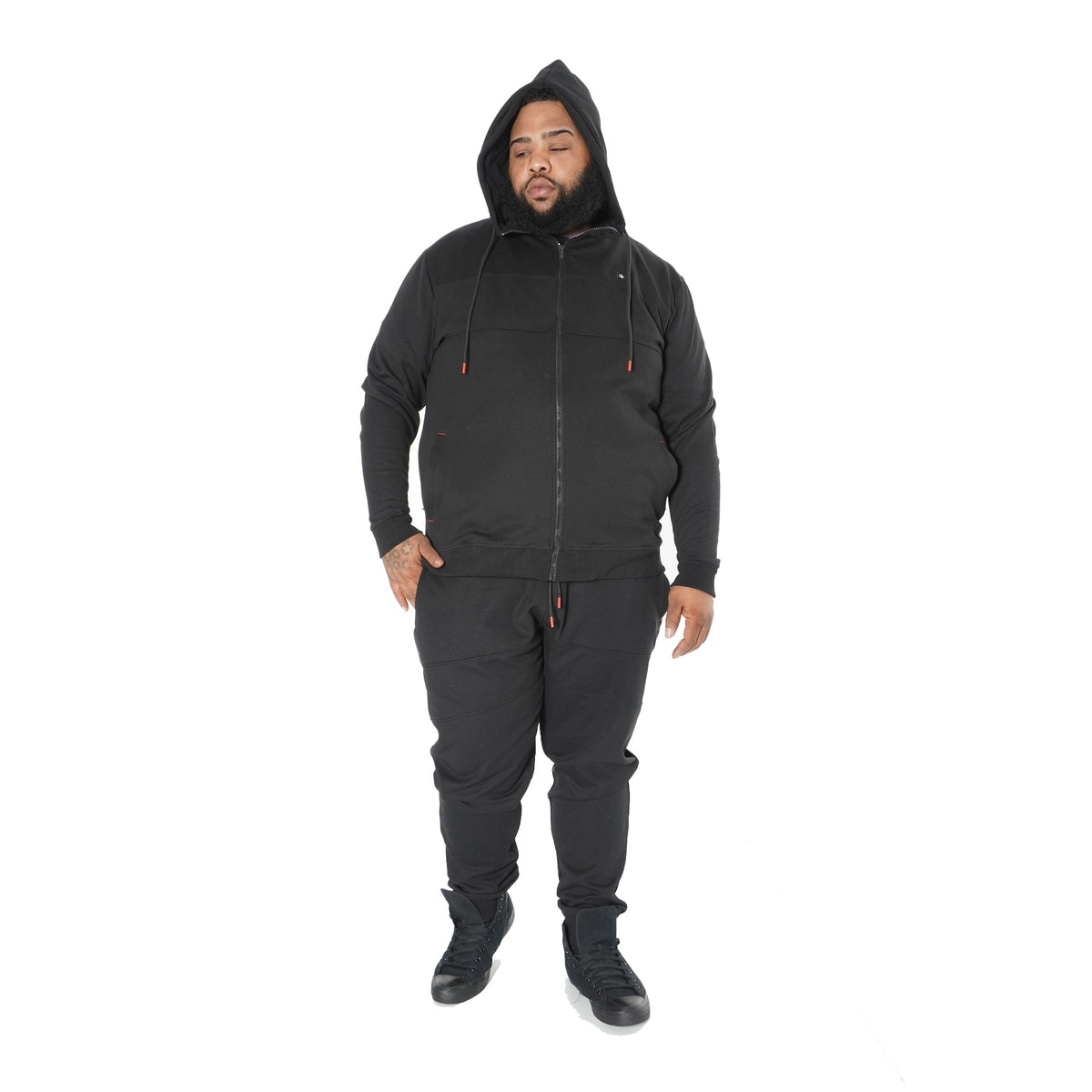Makobi M3707 Tech Fleece Zip Up Hoody Set in Black, view 3