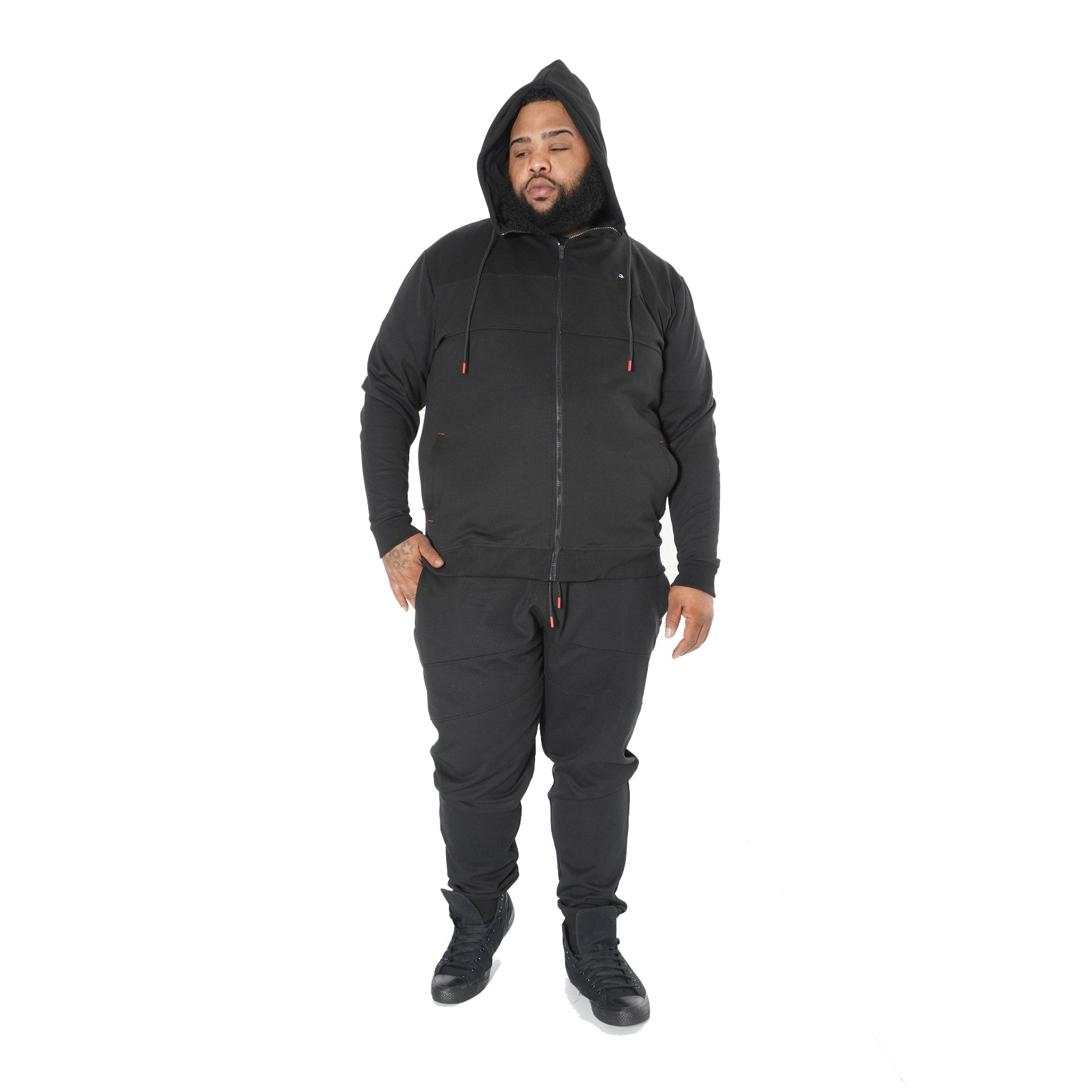 Makobi M3707 Tech Fleece Zip Up Hoody Set in Black, view 3