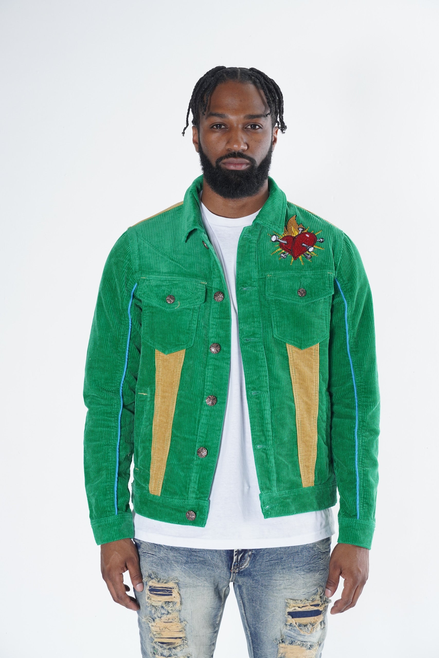 Makobi F1045 Frost Dear Sins Cord Jacket in Green, view 3