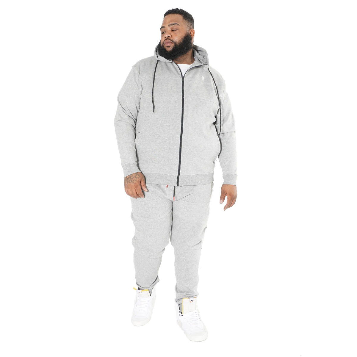 Makobi M3707 Tech Fleece Zip Up Hoody Set in Gray, view 2