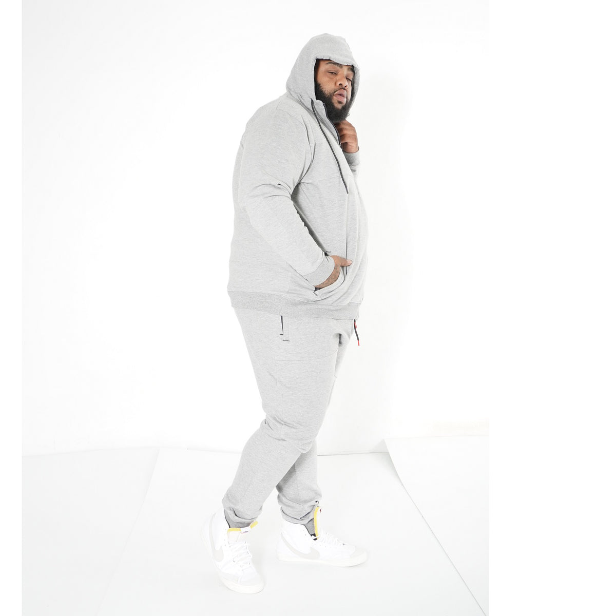 Makobi M3707 Tech Fleece Zip Up Hoody Set in Gray, view 3