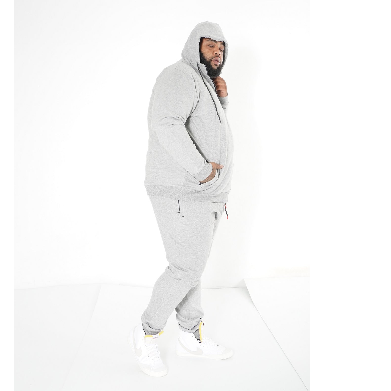 Makobi M3707 Tech Fleece Zip Up Hoody Set in Gray, view 3