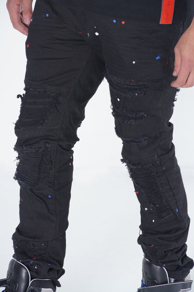 F1778 شلوار جین خرد شده فراست با رنگ - مشکی