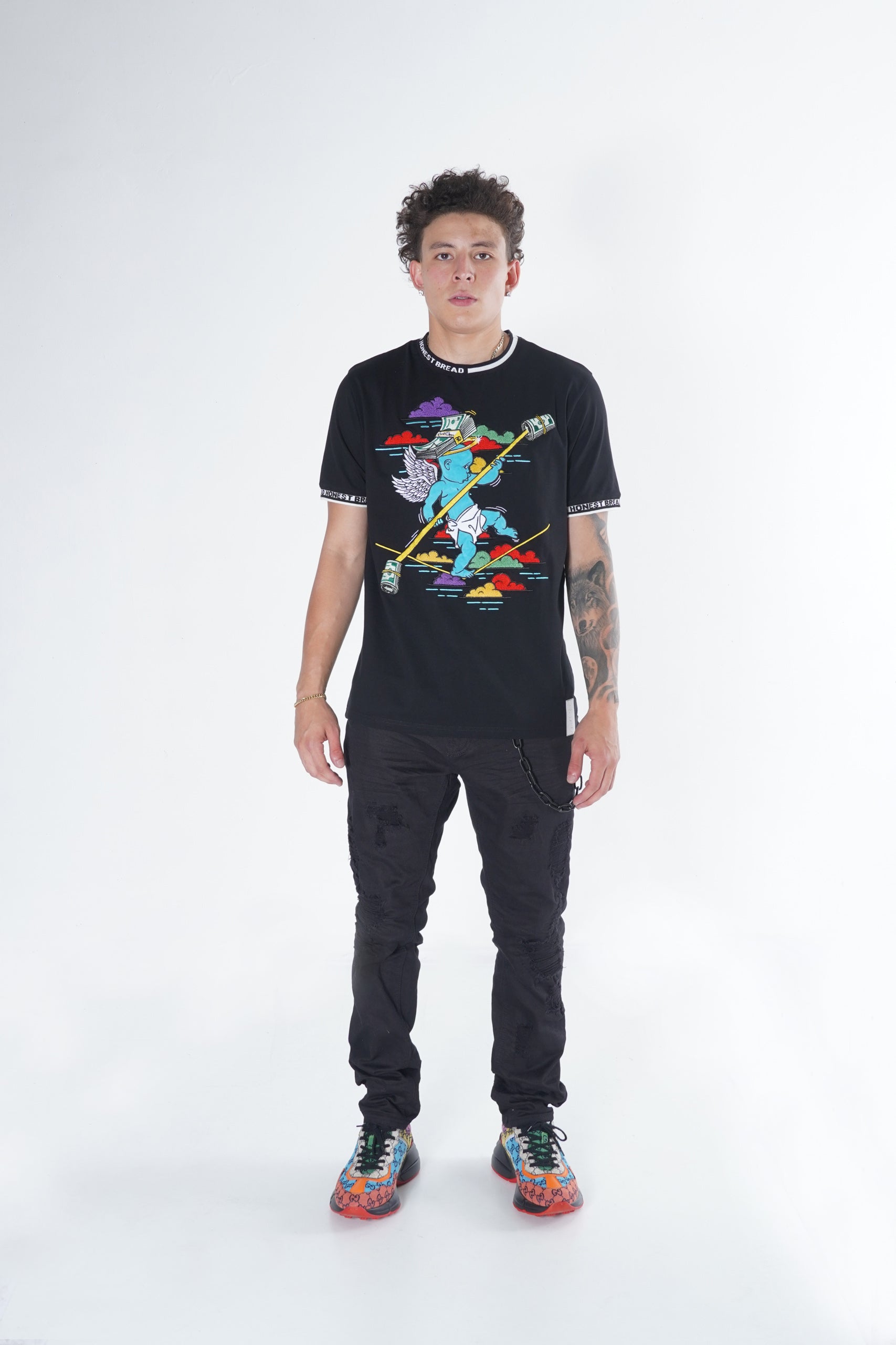 Makobi F123 Honest Bread Tee in Black, view 4