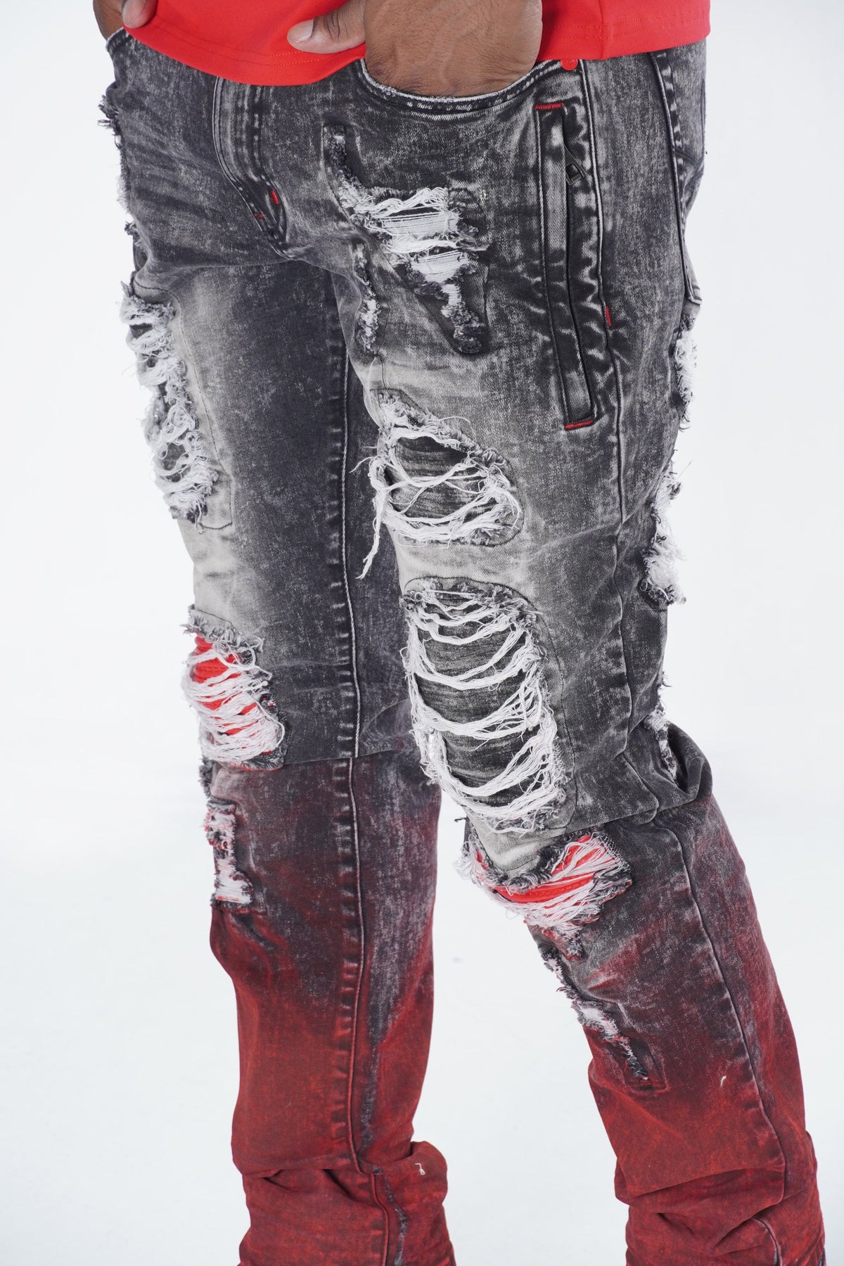 F1765 Frost Shredded Jeans - Black Wash