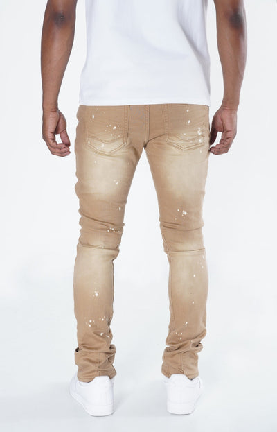 F1748A Shredded Biker Denimu sokoto w/ Isalẹ Ẹsẹ idalẹnu | 32-inch Inseam - Khaki