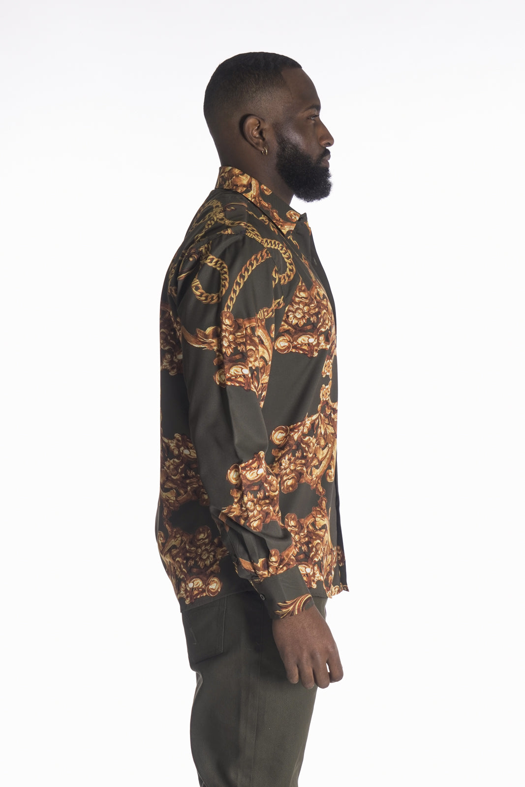 Makobi M1828 Accardo Printed Shirt in Olive, view 2