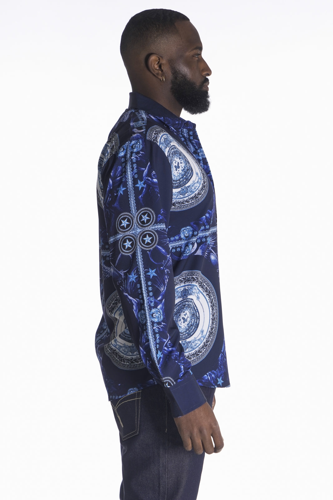 Makobi M1831 Barbato Printed Shirt in Navy, view 2