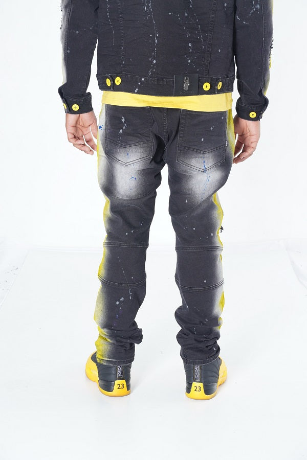 Makobi M1938 Paint Stroke Shredded Denim Jeans in Black Wash, view 4