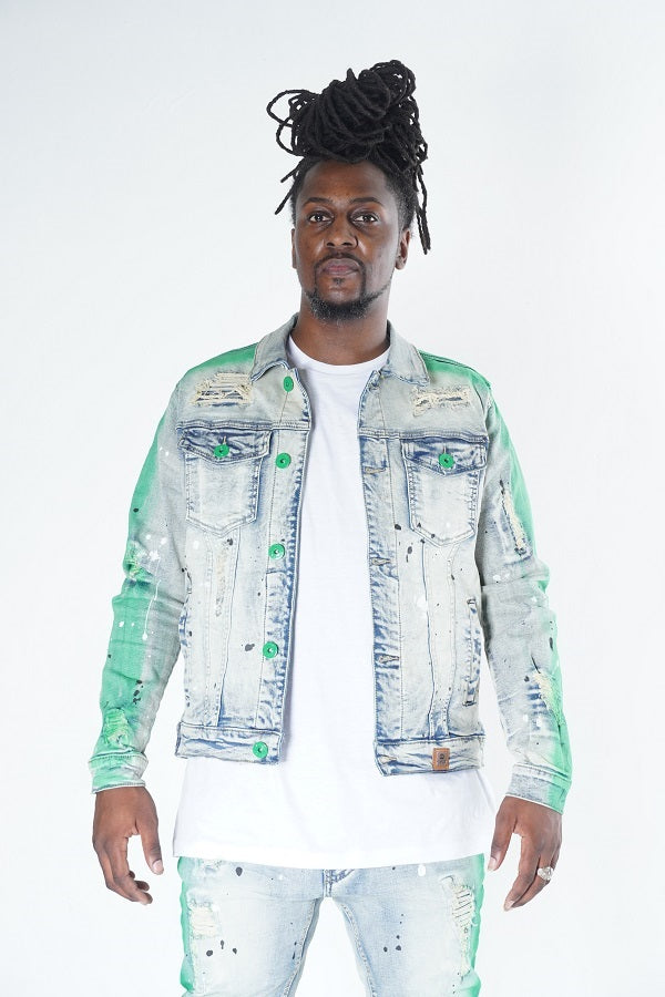 Makobi M1038 Paint Stroke Denim Jacket in Dirt Wash, view 3