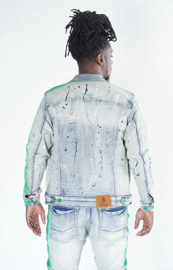 Makobi M1038 Paint Stroke Denim Jacket in Dirt Wash, view 4