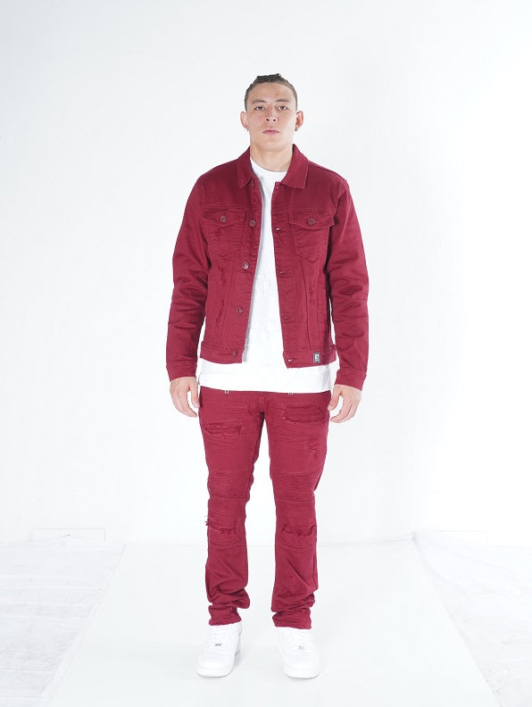 M1026 - Makobi Core Denim Jacket - Burgundy Makobi Jeans USA M1026 - Makobi Core Denim Jacket - Burgundy Makobi Jeans USA