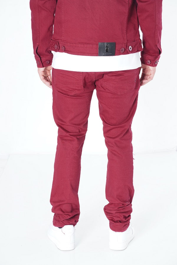 Makobi M1926 in Makobi Core Denim Biker Jeans - Burgundy, view 3