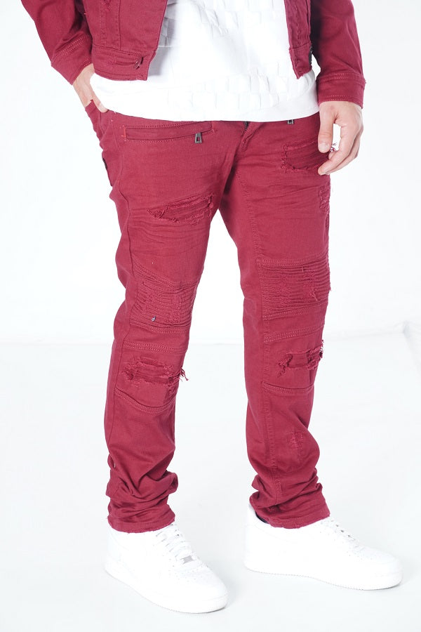 Makobi M1926 in Makobi Core Denim Biker Jeans - Burgundy, view 2