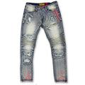 Makobi M1783 Makobi Cape Biker Jeans with Paint Splash in Dirt Wash