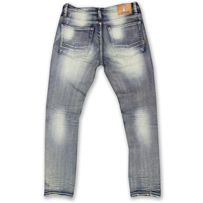 M1783 Makobi Cape Biker Jeans with Paint Splash - Dirt Wash