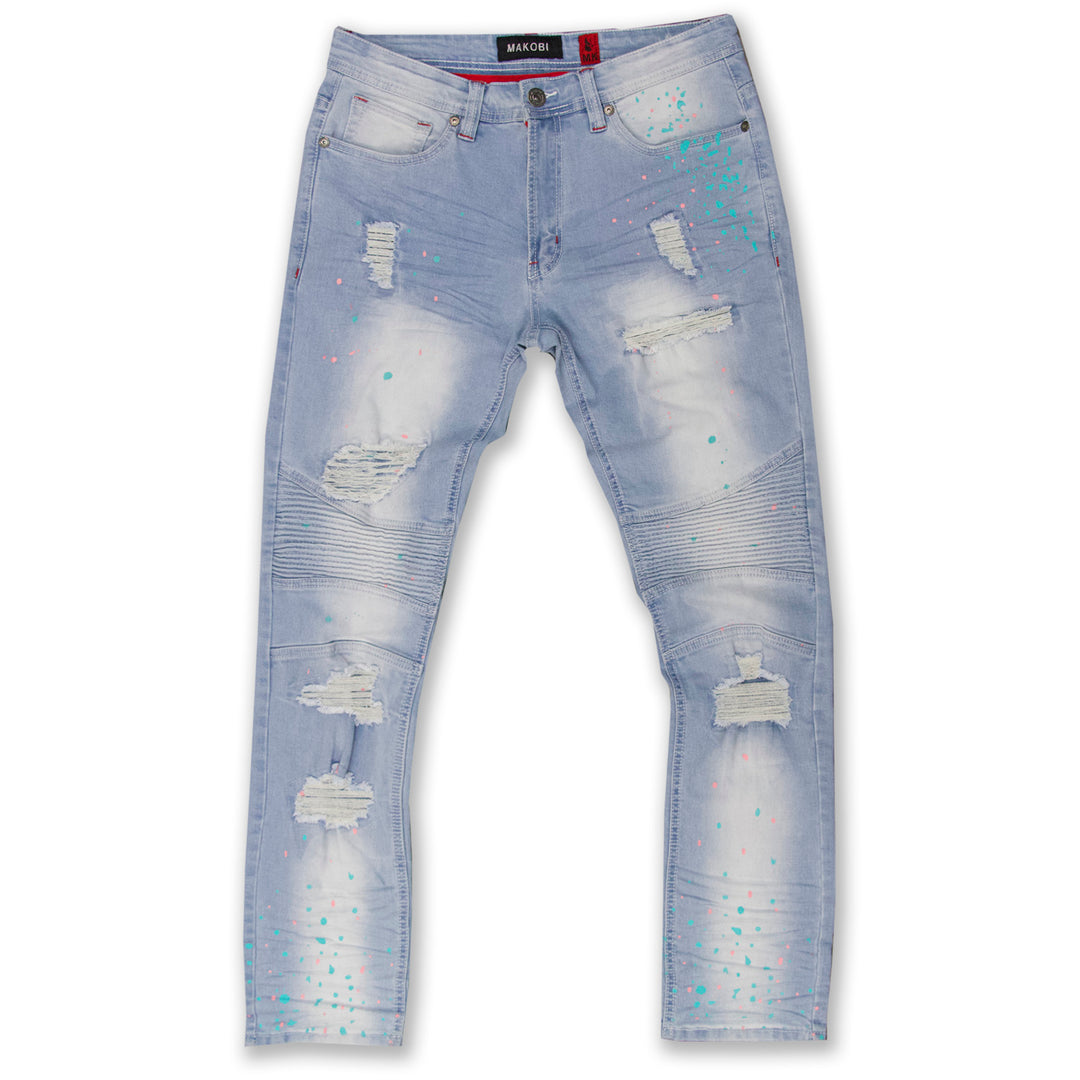 Makobi Denim Jeans M1749 Shredded & Paint Splatter Size deals 36X34