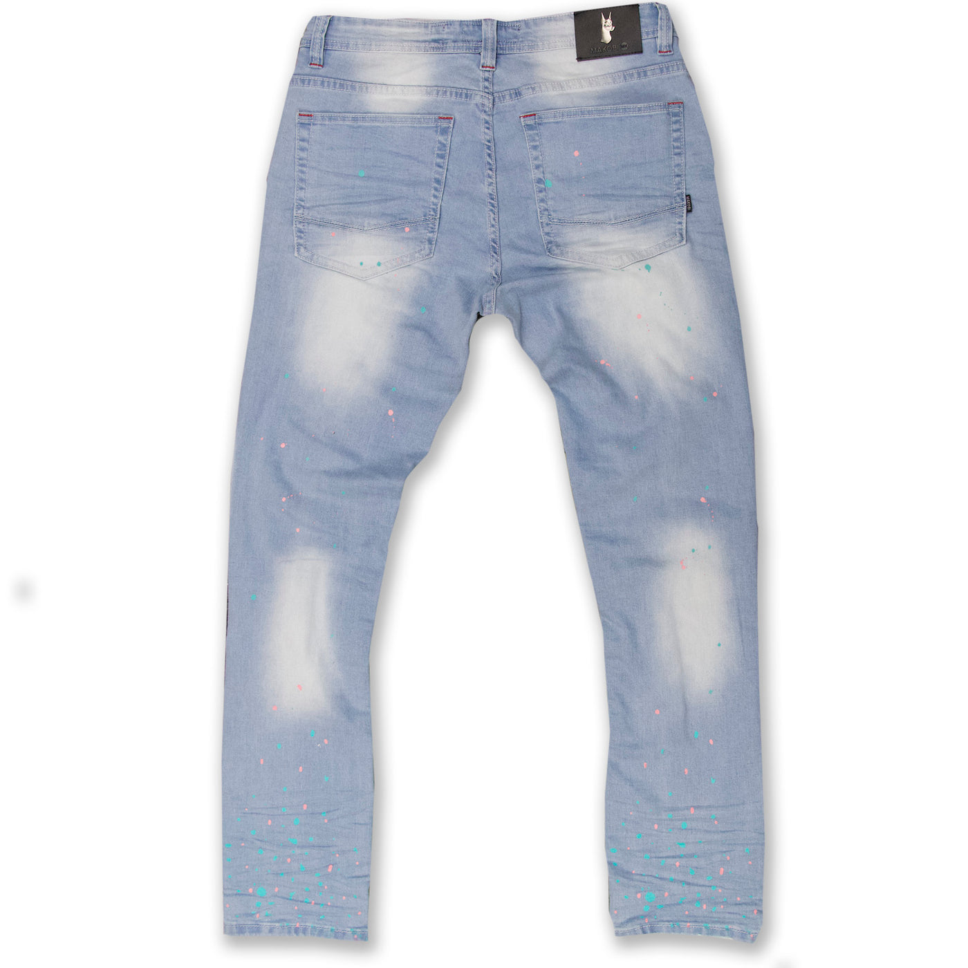 M1783 Makobi Cape Biker Jeans with Paint Splash - Light Wash