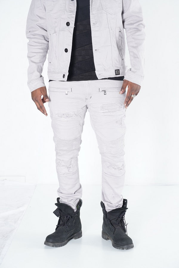 Makobi M1926 in Makobi Core Denim Biker Jeans - Light Gray, view 2