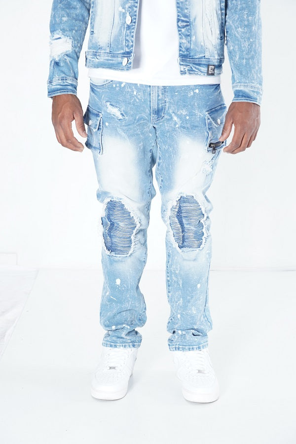 Makobi M1980 Cannon Shredded Denim Jeans in Light Wash, view 2