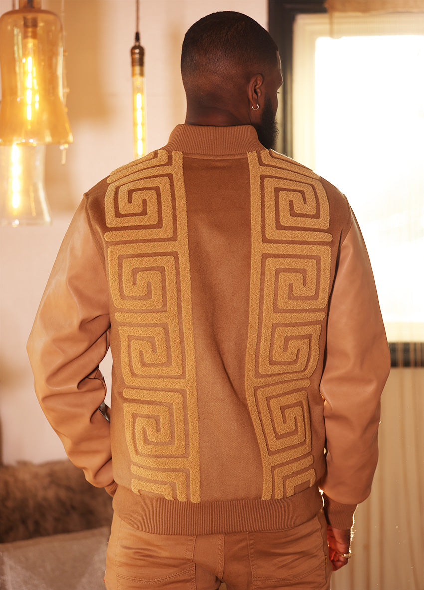 Makobi M4338 Adonis Wool Varsity Jacket in Khaki, view 3