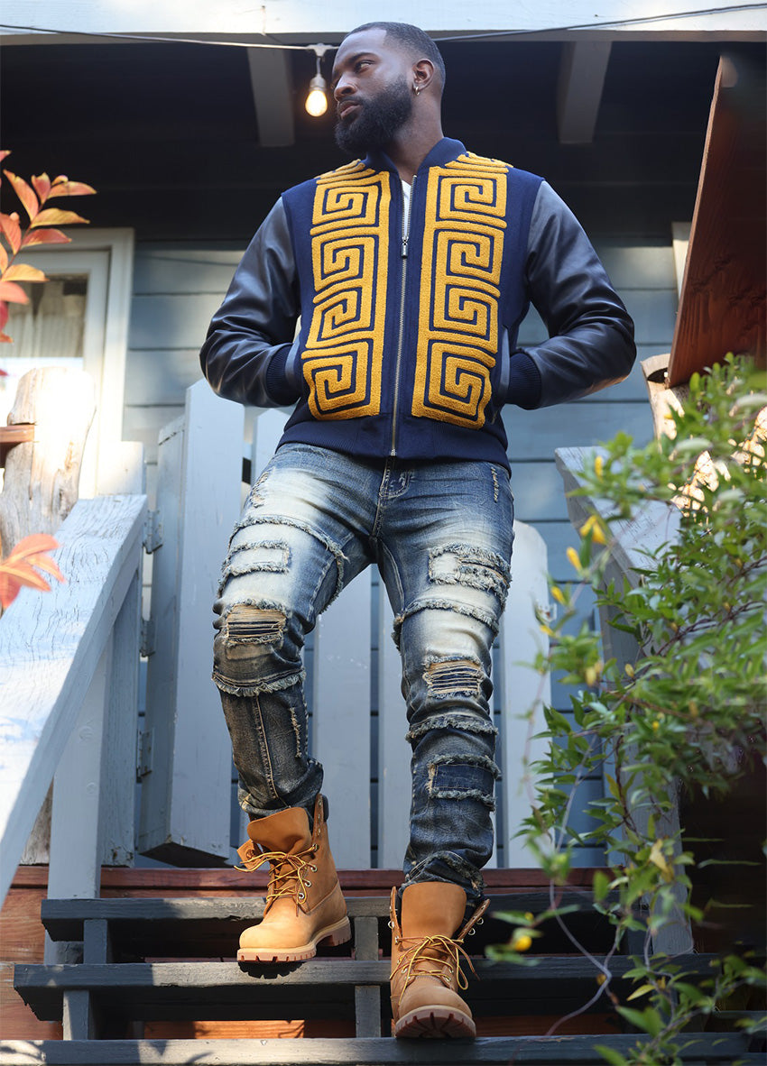 Makobi M4338 Adonis Wool Varsity Jacket in Navy, view 3