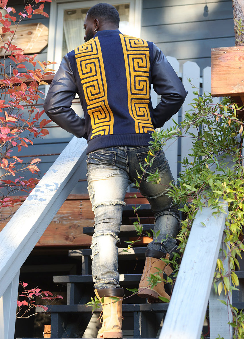 Makobi M4338 Adonis Wool Varsity Jacket in Navy, view 2