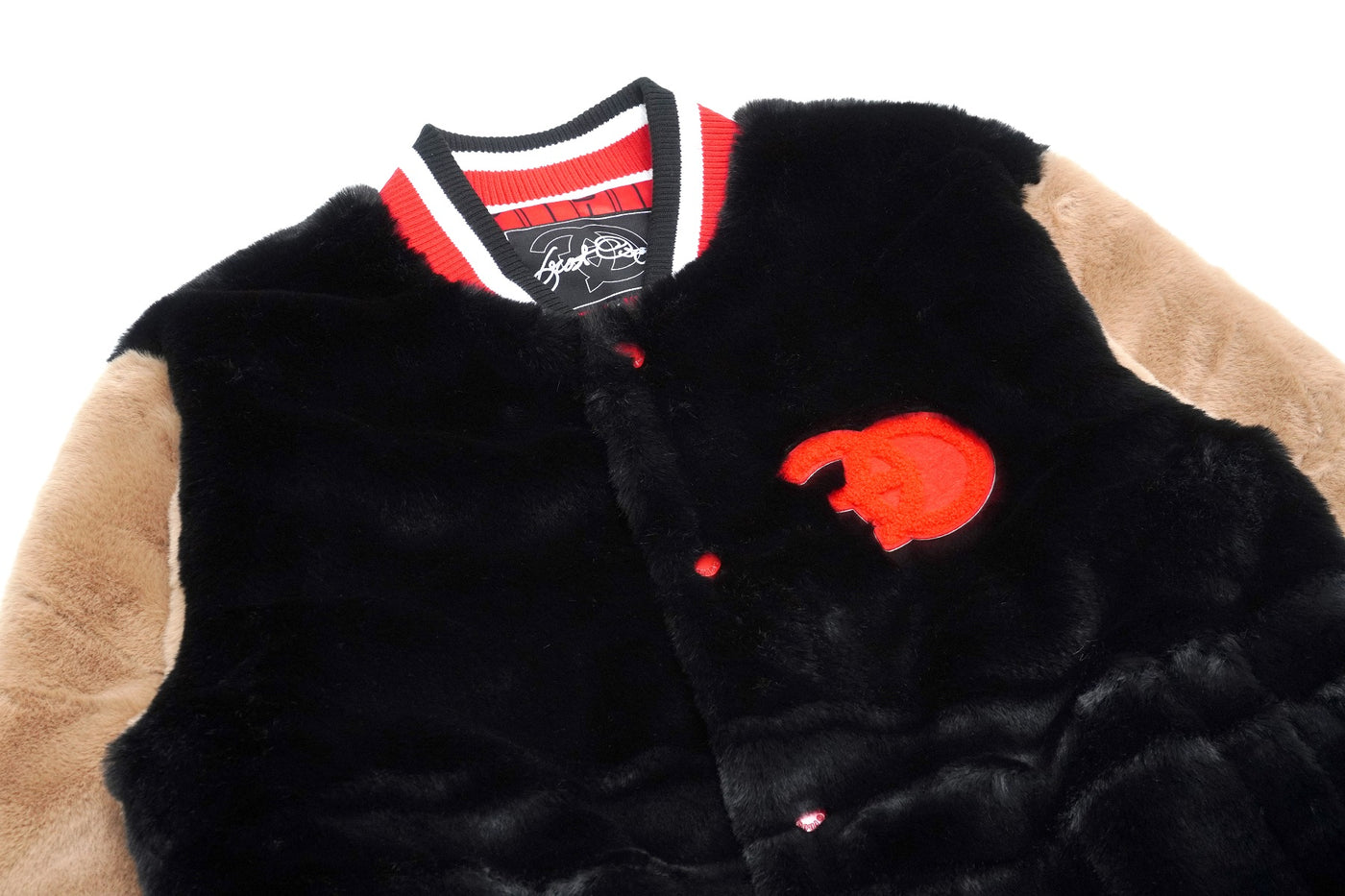 F1010 Marc Rabbit Fur Varsity Jacket - Black