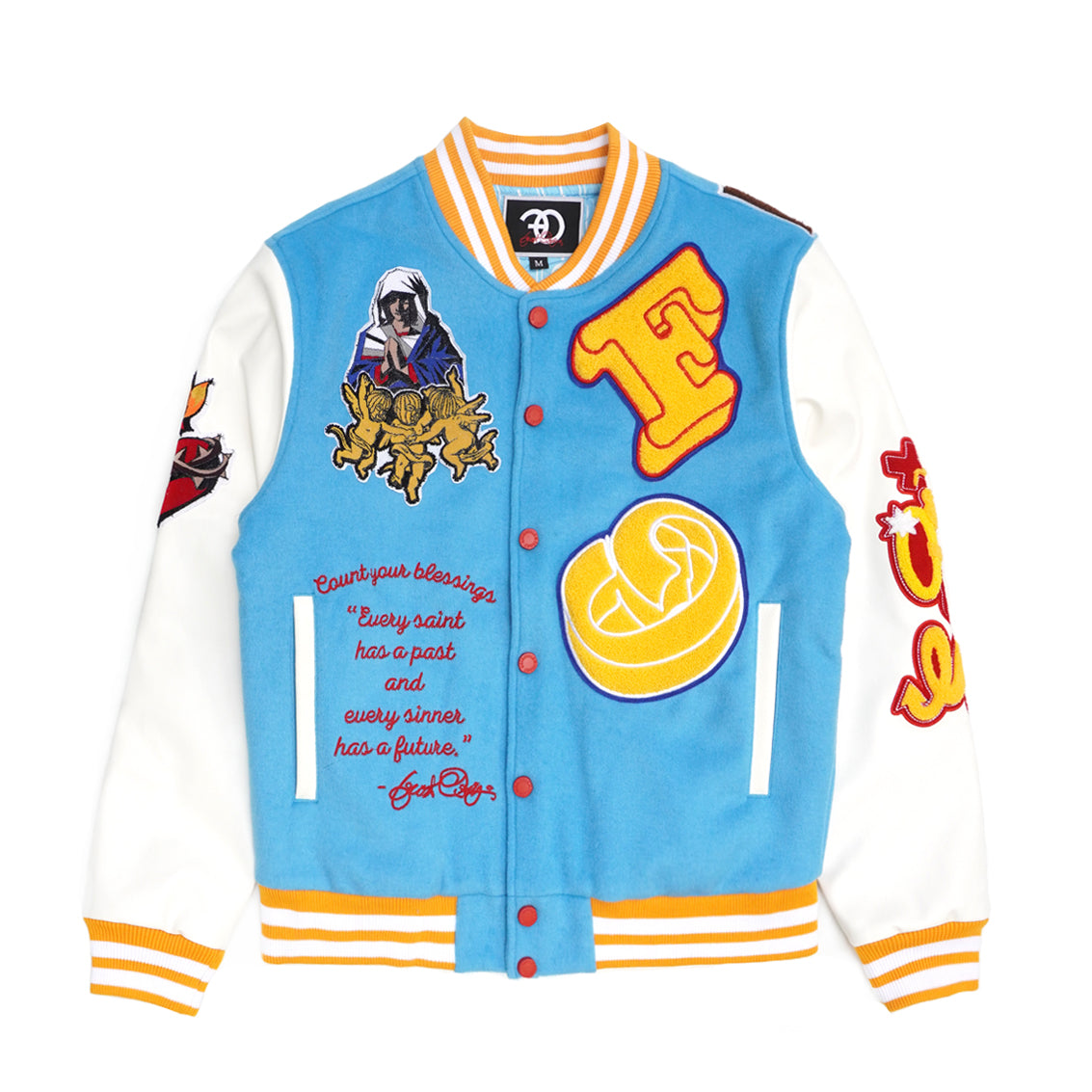 Makobi F1021 "SAINTS" Wool Varsity Jacket in Blue